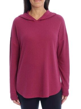 Chaser Waffle-Knit Hoodie Maroon Sz L